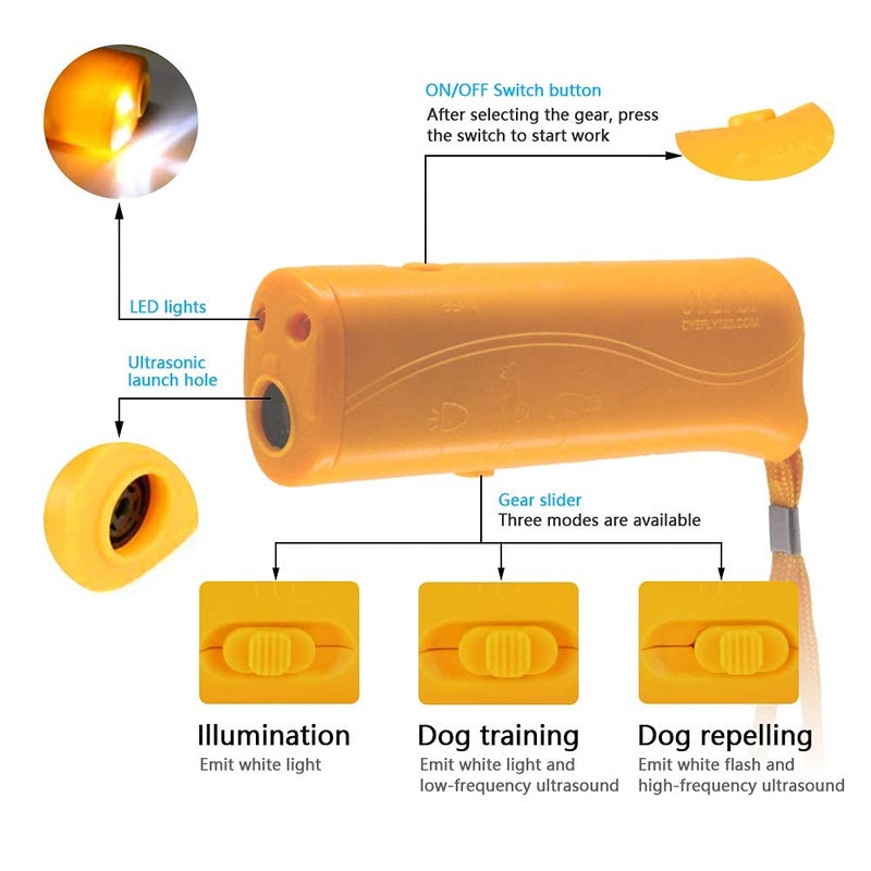 OYEFLY Handheld Dog Trainer, 3 in 1 with LED Flashlight,Bark Stopper Dog Trainer Devices Training Tool/Stop Barking(Yellow) - Image 3